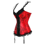 Red Floral Overbust Corset | Lace Trim