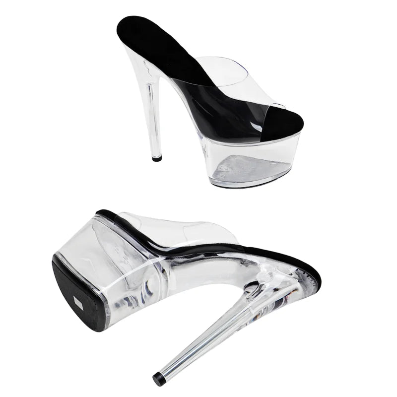 7-Inch Clear Platform Heels - Transparent Slip-On Sandals