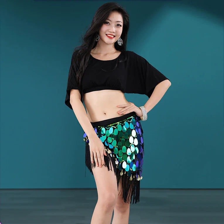 Belly Dance Top & Sequin Hip Wrap Set | Fringe Skirt