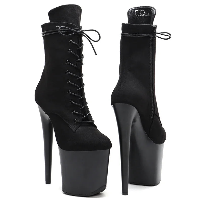 Black Suede Platform Ankle Boots - 20cm Pole Dance Heels