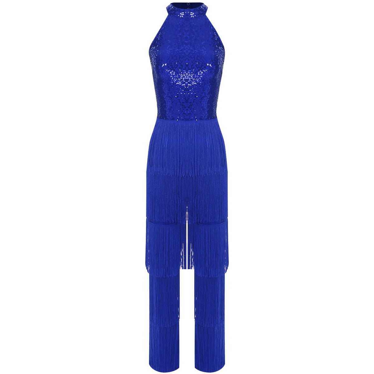 Sequin Tassel Jumpsuit | Halter Neck | Latin Dance