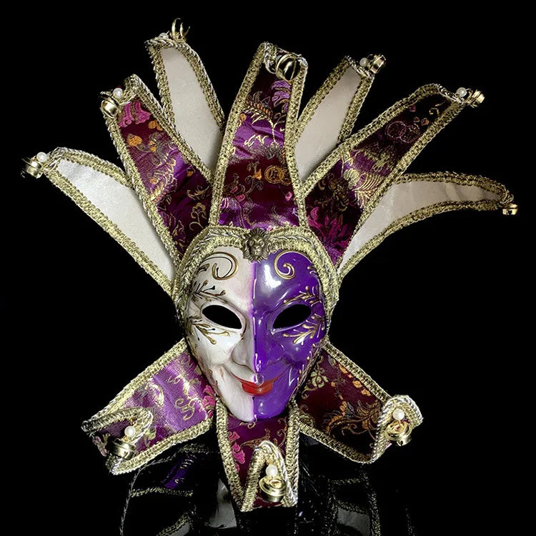 Venetian Jester Comedy Mask | Gold Metalwork | 4 Colors