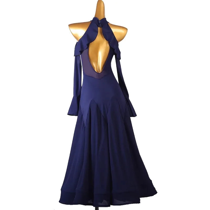 Halter Neck Ballroom Dress | Cold Shoulder | 2 Colors | XXS-XXL