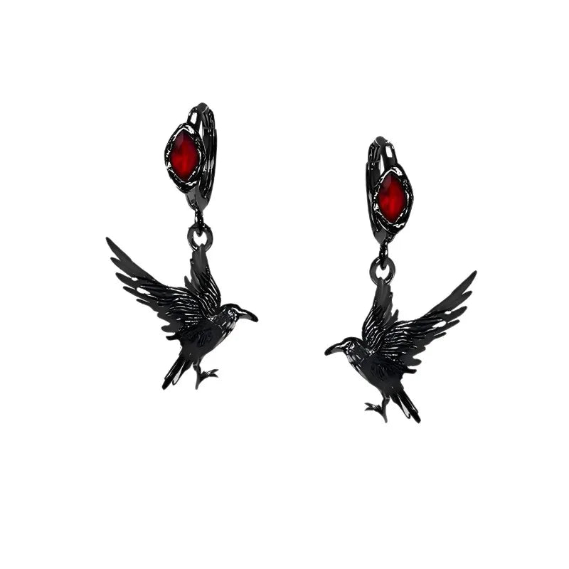 Crow Earrings | Black Wings & Red