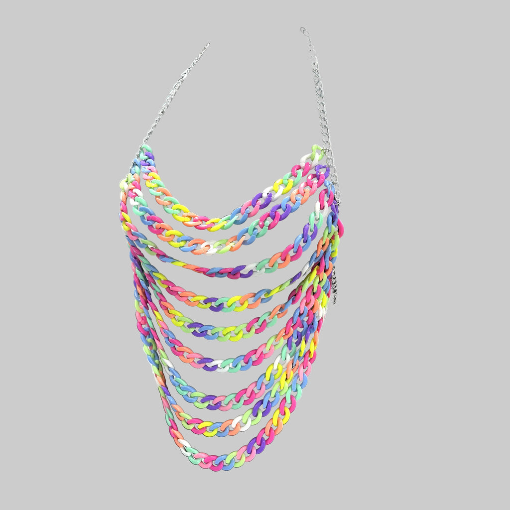 Colorful Acrylic Chain Halter Crop Top - Tassel Backless Tank