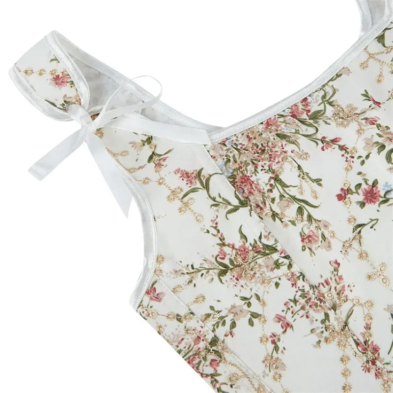 Floral Print Overbust Corset | Straps & Lace-Up | Vintage