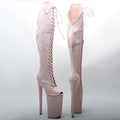 26cm Thigh-High Platform Boots - Open Toe Lace-Up Dance Boots