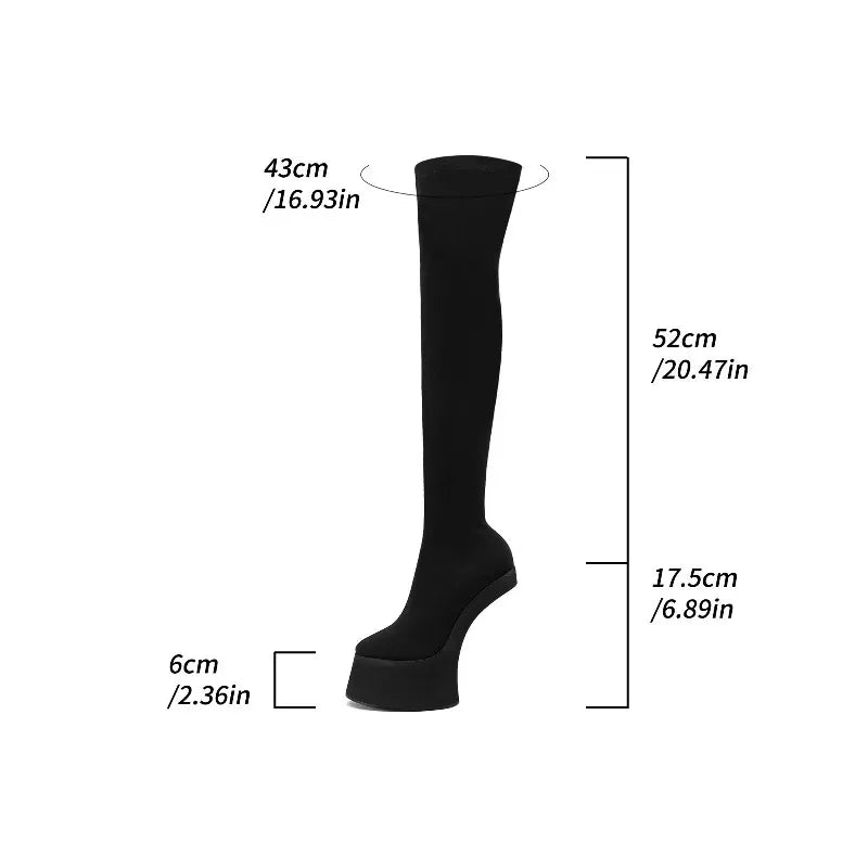 Over-the-Knee Platform Boots - Hoof Heel Runway Boots with Side Zipper