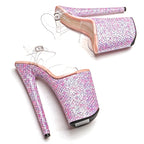 23cm Clear Glitter Platform Sandals - High Heel Dance Shoes