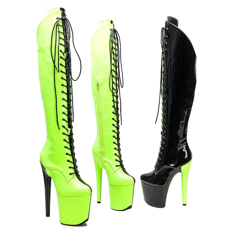 8-Inch Two-Tone Patent Platform Boots - Thigh-High Dance Boots