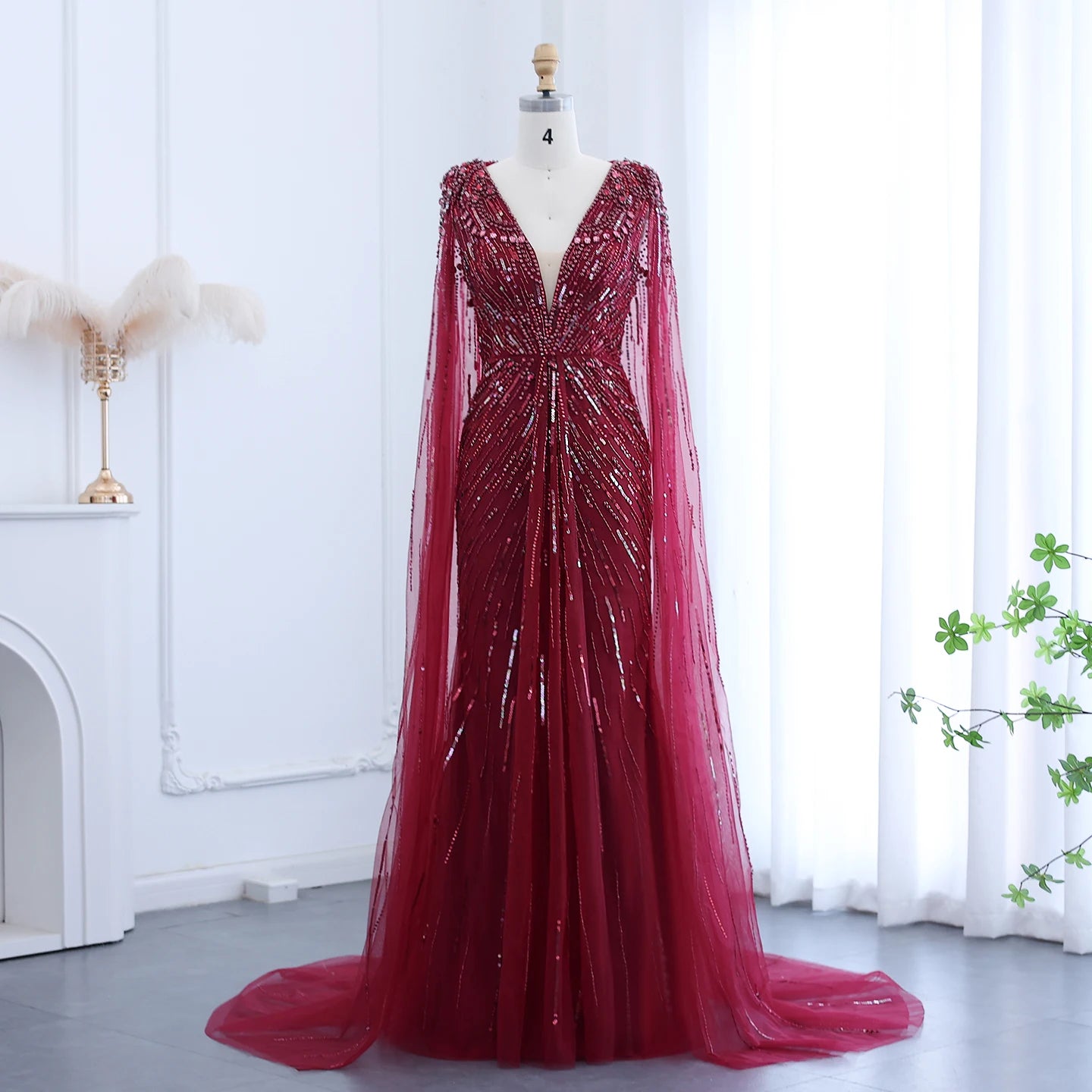 Crystal Cape Pageant Gown | Beaded | Floor-Length