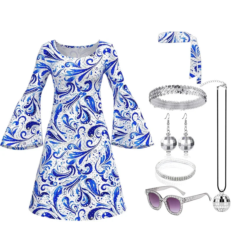 Women's Hippie Costume Set | 7-Piece | 60s 70s Disco Dress