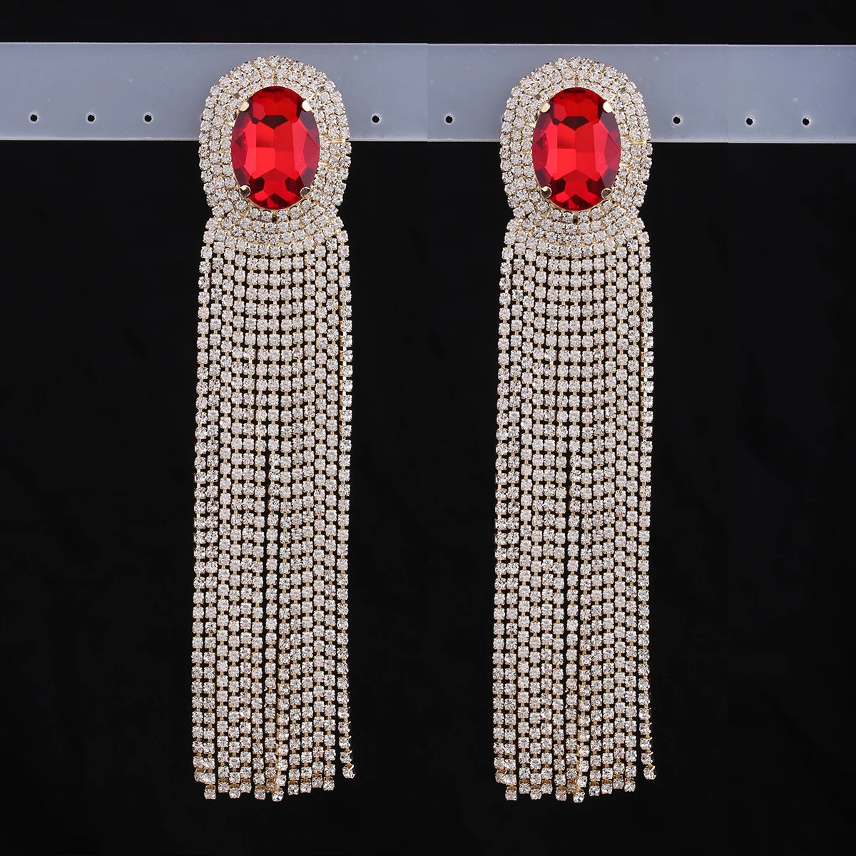 Long Rhinestone Drop Earrings | Clip or Pin