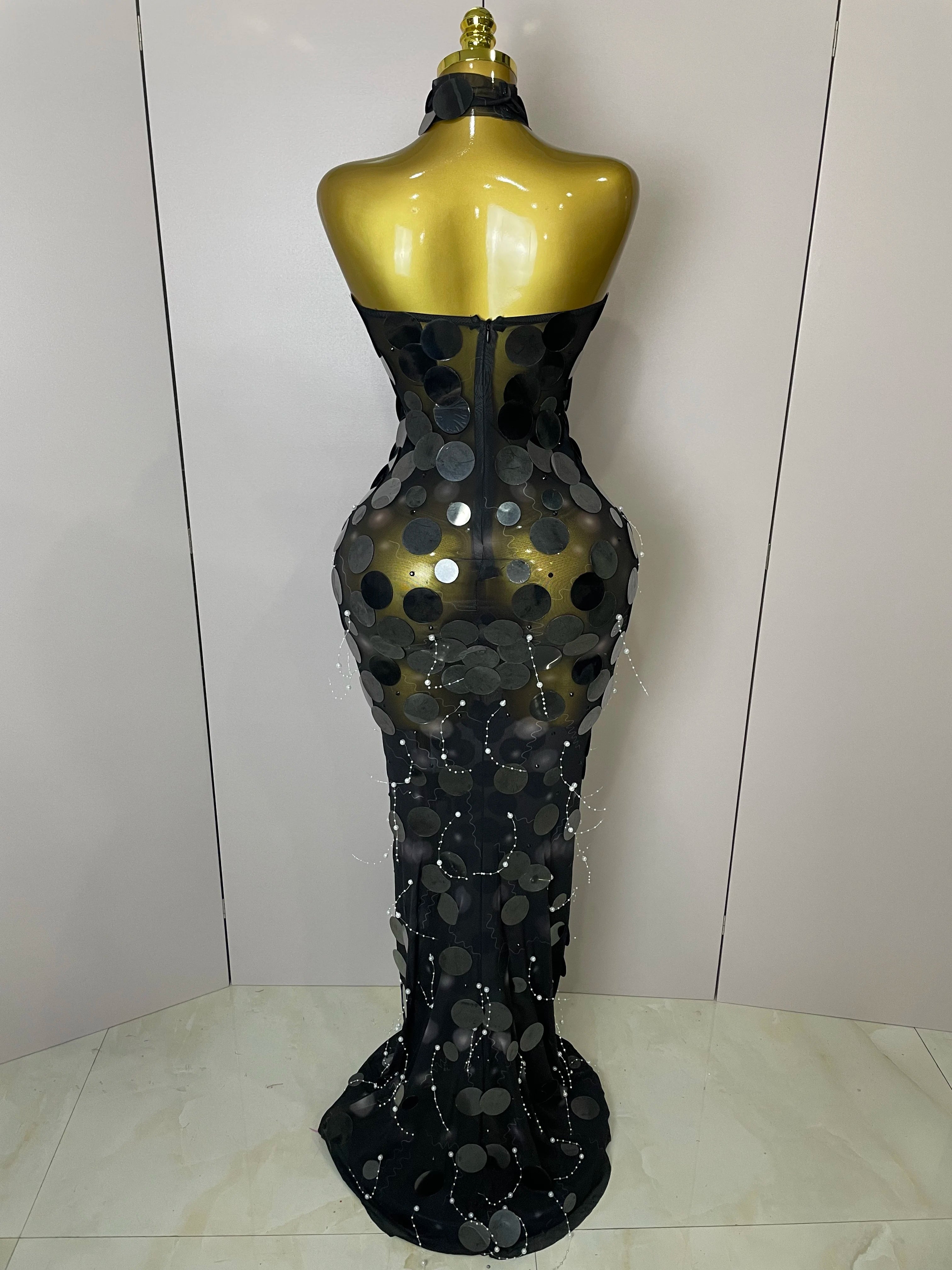Mirror Disc Sequin Gown | Strapless Backless | Floor-Length | Stage