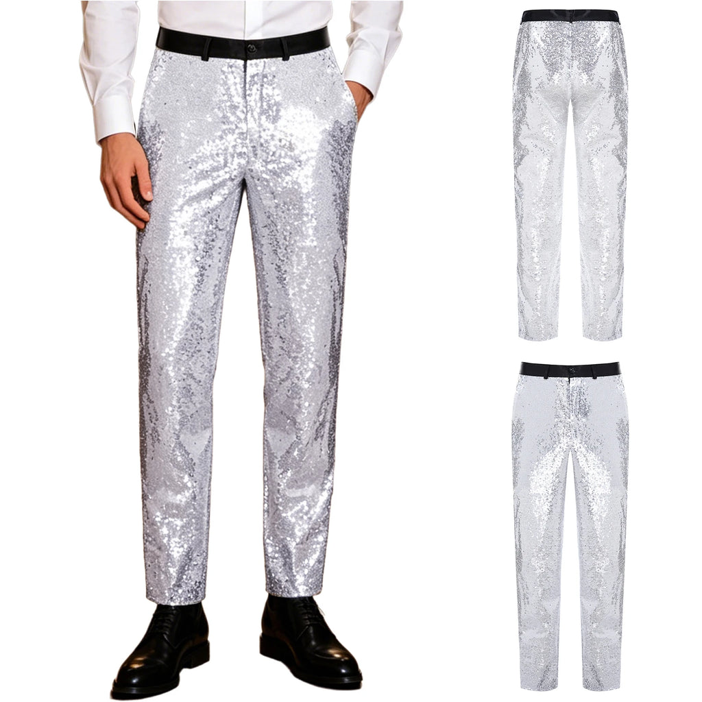 Men's Sequin Disco Pants | Slim Fit | Elastic Waist
