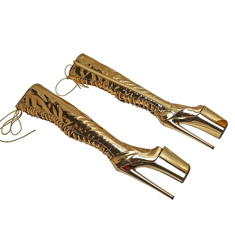 23CM Platform Pole Dance Boots - Ultra High Heel Open Toe Performance Boots