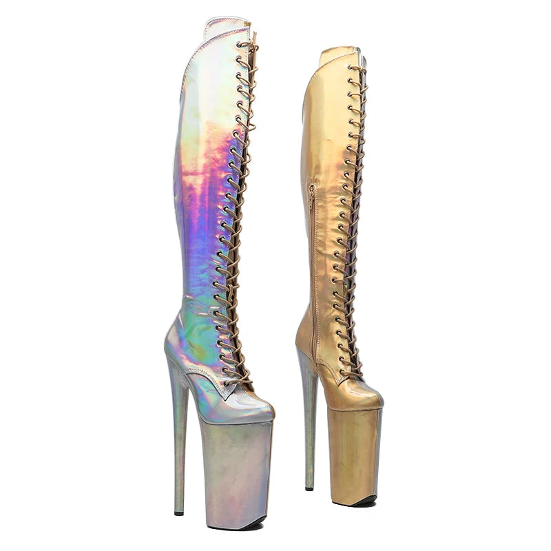 26cm Thigh-High Platform Boots - Lace-Up Dance Boots