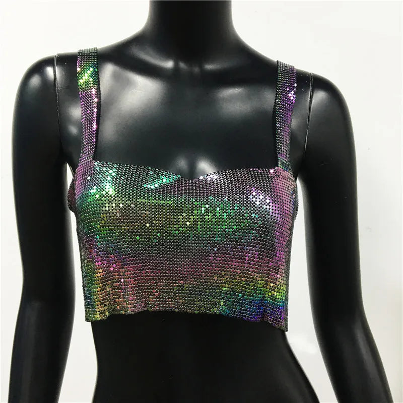 Sequin Backless Crop Tank Top