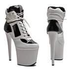 8-Inch Patent Platform Boots - White Blue Ankle Dance Boots