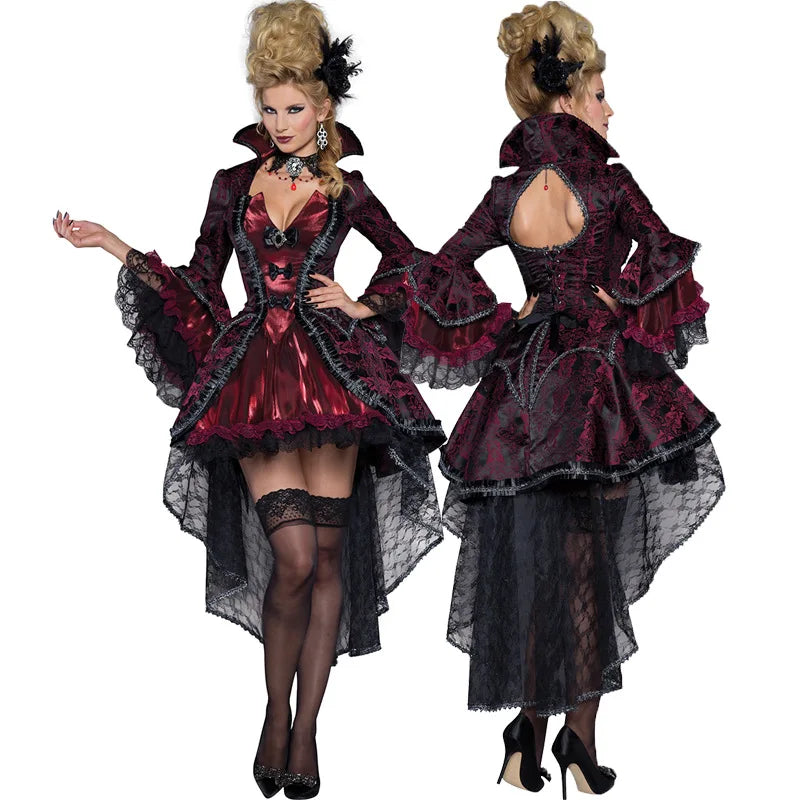 Vampire Queen Stage Costume | Lace Bell Sleeve High-Low Dress