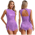 Midnight Fringe Rhinestone Latin Leotard