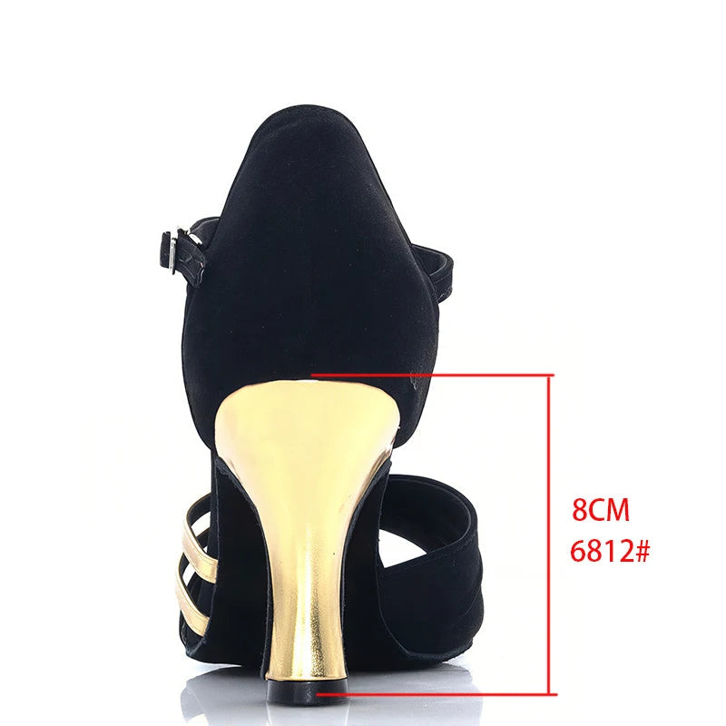 Latin Dance Heels | Black Velvet & Gold | Cuban Heel