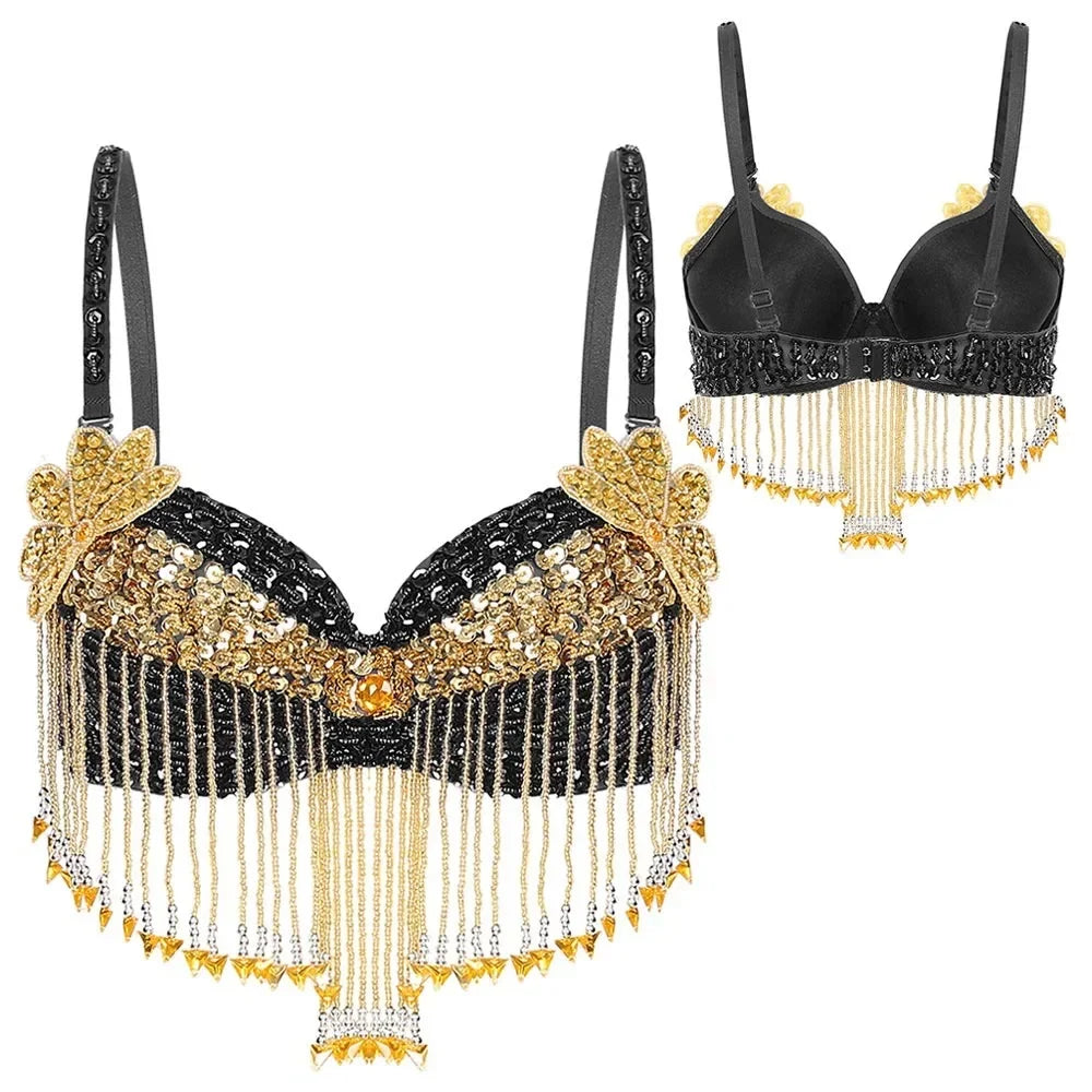 Beaded Coin Tassel Belly Dance Bra | Adjustable | Belly Dance & Stage | One Size