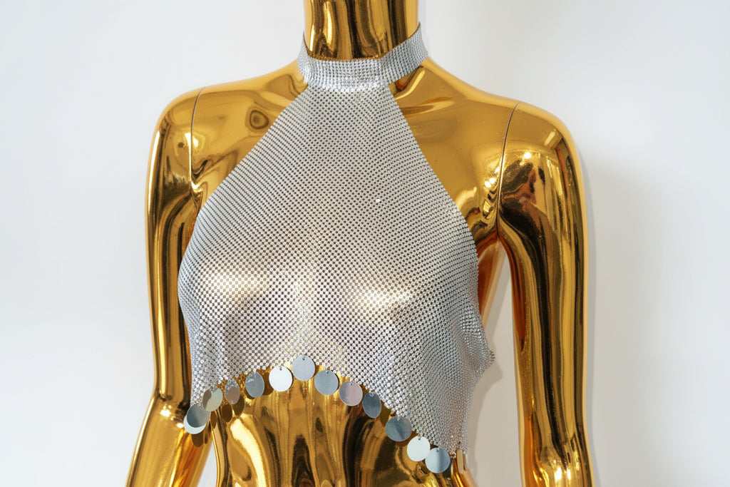 Sequin Halter Crop Top - Backless Festival Top