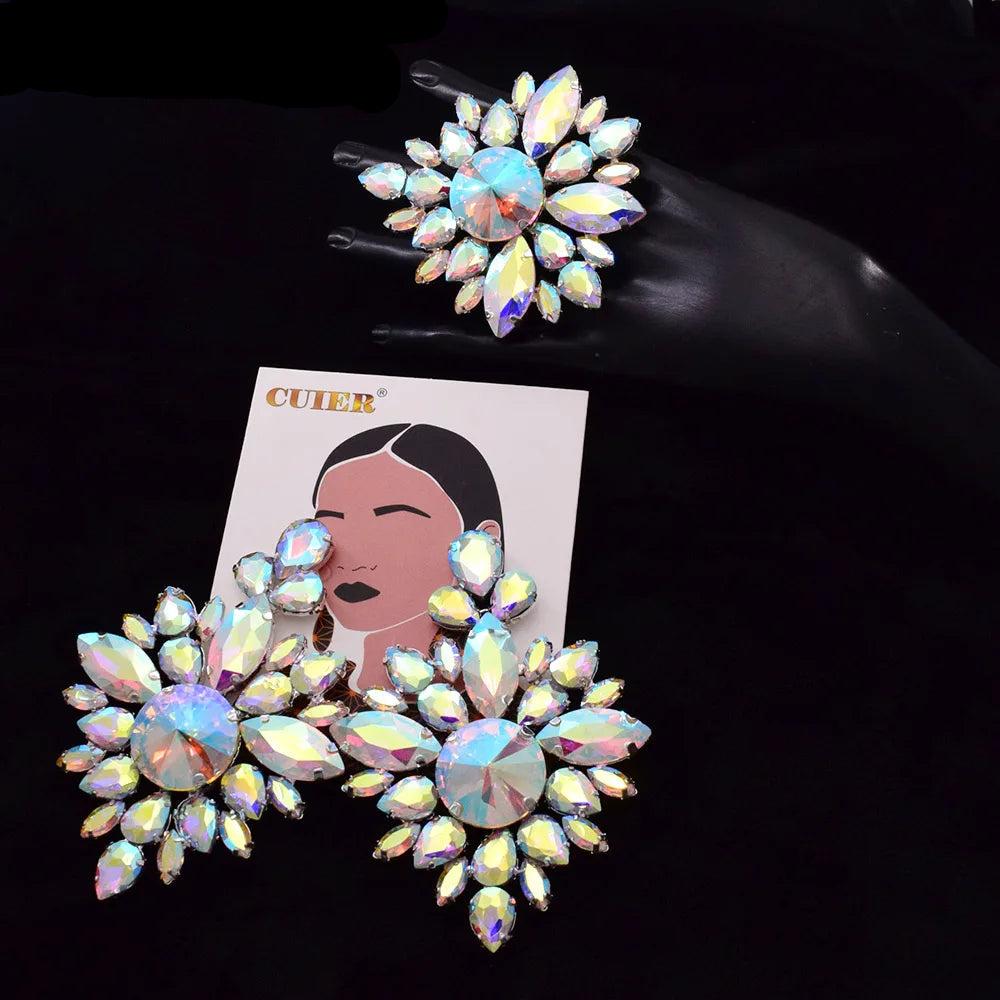 Rhinestone Earring & Ring Jewelry Set | Stage & Bridal | 5 Colors
