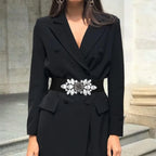 Rhinestone Flower Wide Elastic Belt | Stage & Dressy