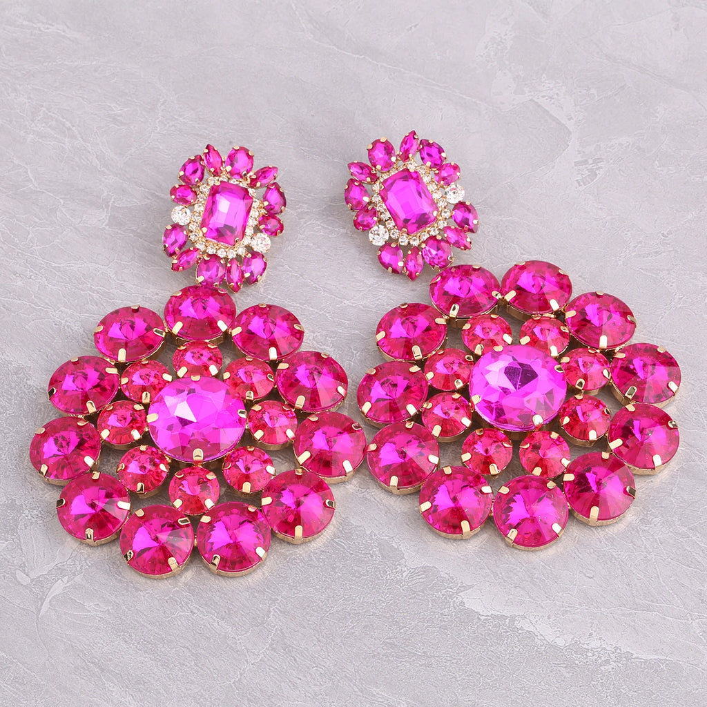 Rhinestone Drop Earrings | Round Sparkle | Clip or Pin