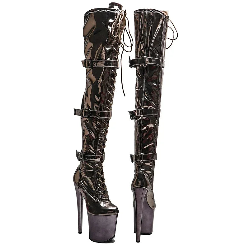8-Inch Shiny Platform Boots - Lace-Up Dance Boots
