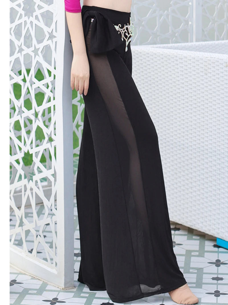 Belly Dance Flare Pants | Mesh & Bowknot Detail