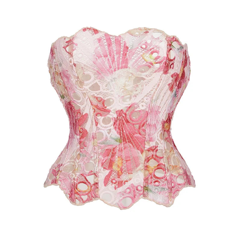 Floral Overbust Corset | Double-Layer Lace Hem | Vintage