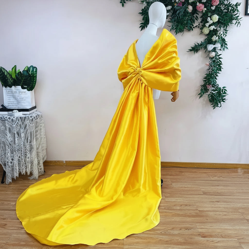 Mikado Cape | Oversized Bow Sleeves & 2M Train | Pageant & Bridal