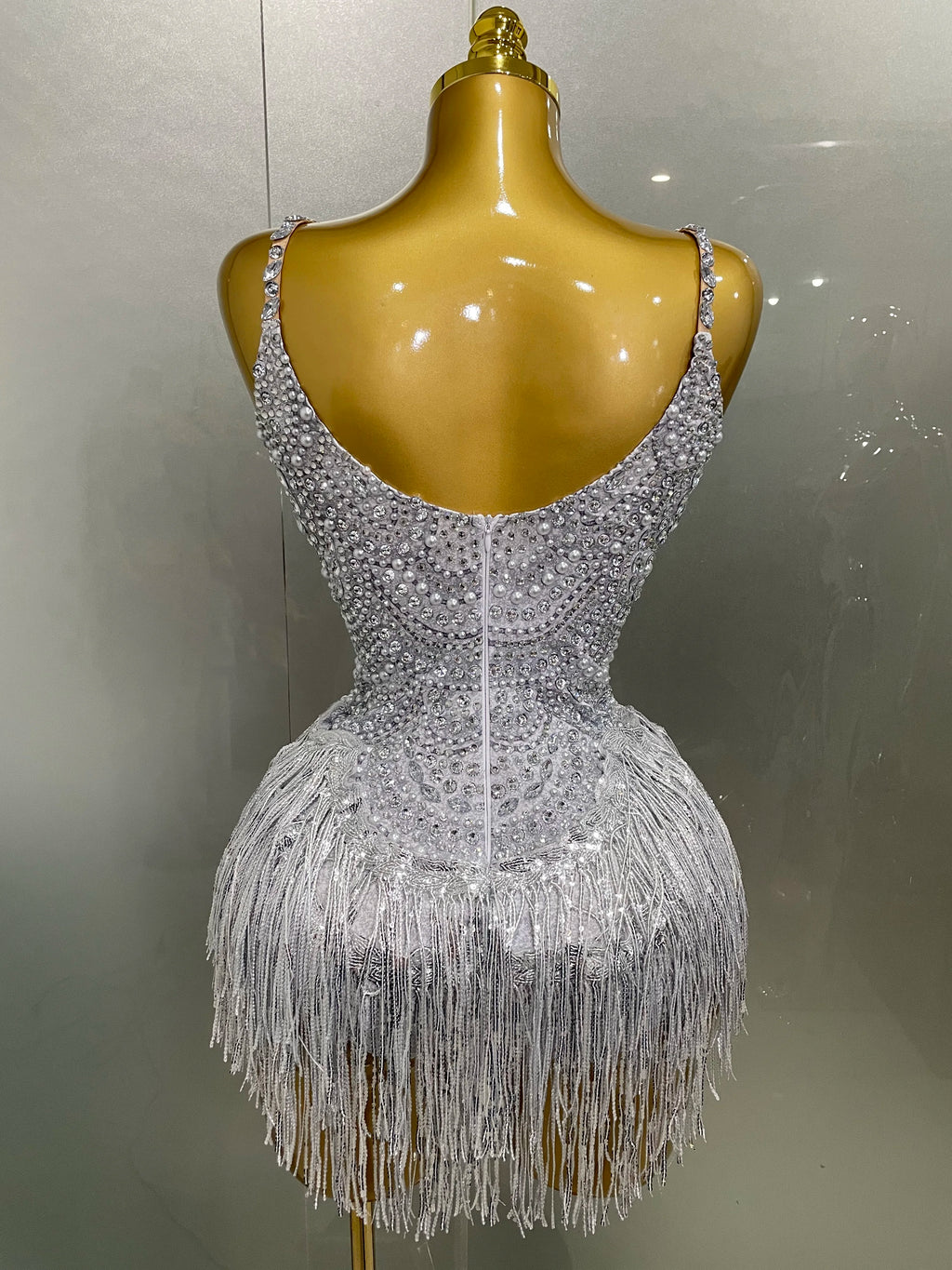 Rhinestone Pearl Tassel Bodysuit | Stage & Party | S–XL