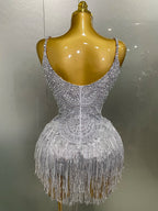 Rhinestone Pearl Tassel Bodysuit | Stage & Party | S–XL