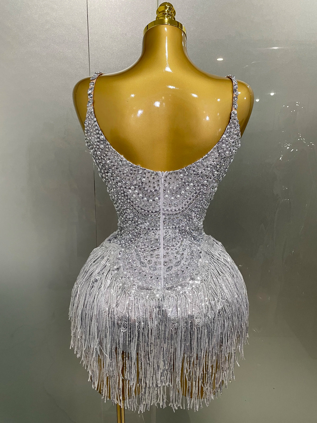 Rhinestone Pearl Tassel Bodysuit | Stage & Party | S–XL
