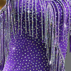 Purple Rhinestone Tassel Latin Dance Dress with Accessories Set — Premium Competition