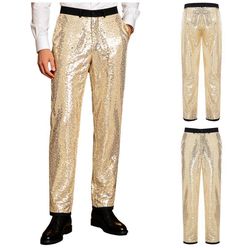 Men's Sequin Disco Pants | Elastic Waist | Side Pockets