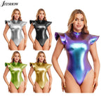 Metallic Fly-Sleeve Bodysuit | Mock Neck | 5 Colors