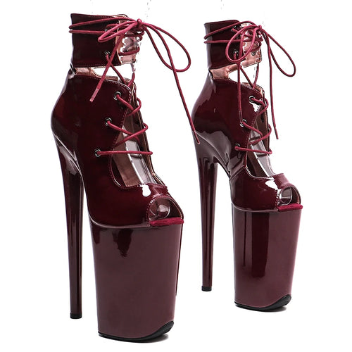 23CM Platform Pole Dance Ankle Boots - Patent Open Toe High Heel Performance Boots