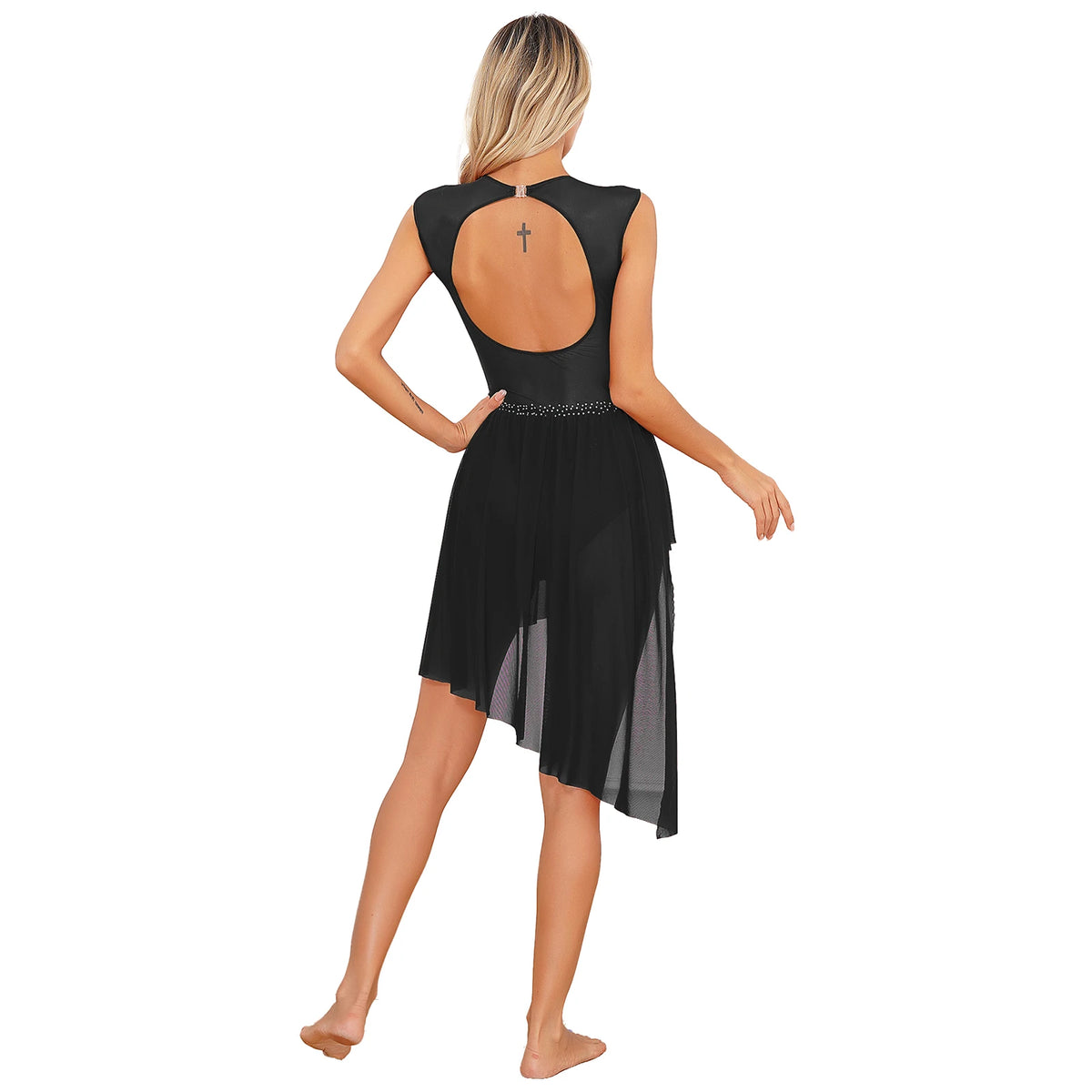 Rhinestone Dance Dress | Asymmetric Hem | Open Back
