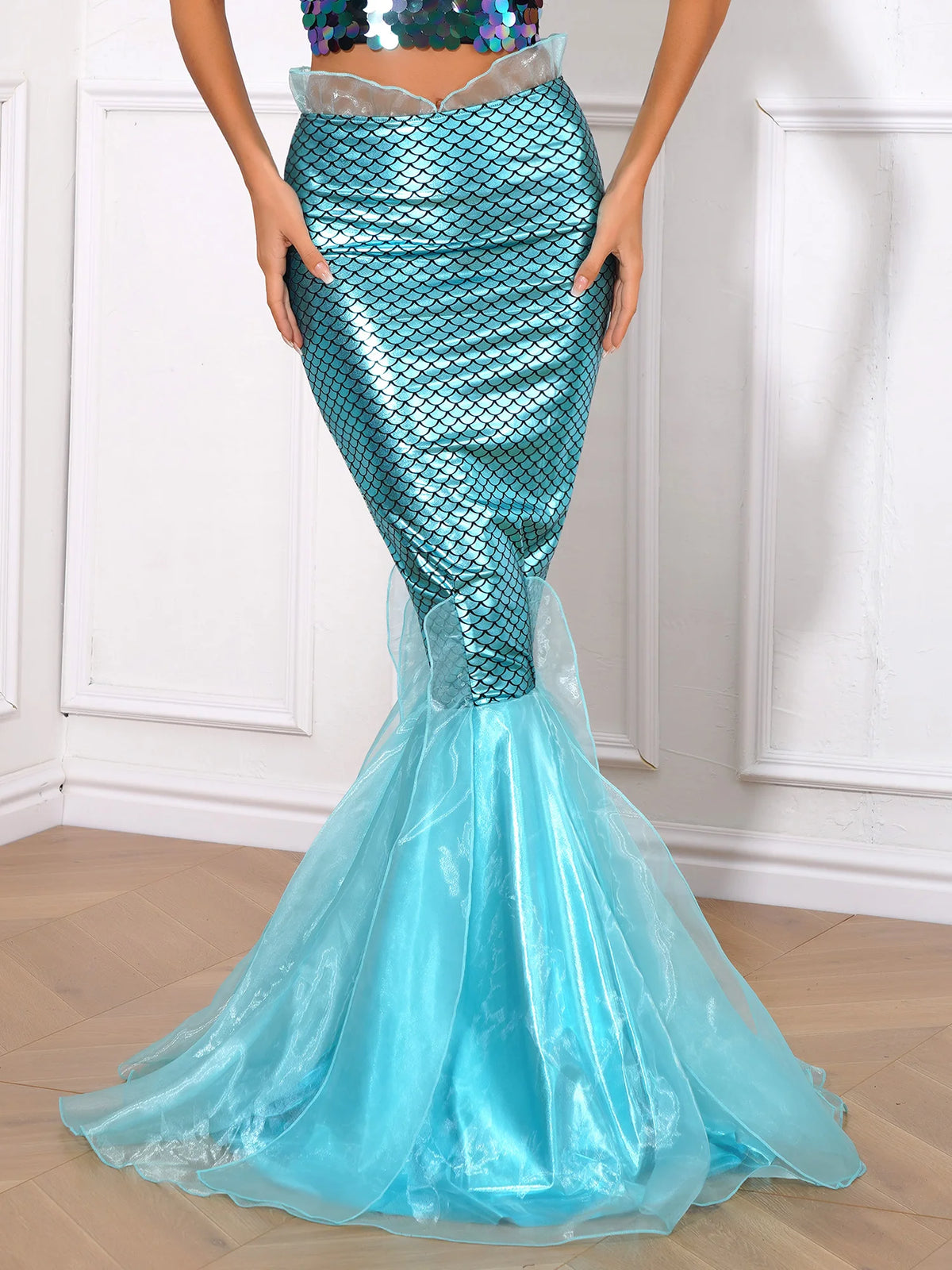 Mermaid Fishtail Skirt | Fish Scale Print | Metallic | Organza Hem