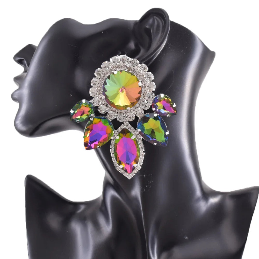 Oversized Glass Gemstone Drop Earrings | Statement Crystal | 4 Styles