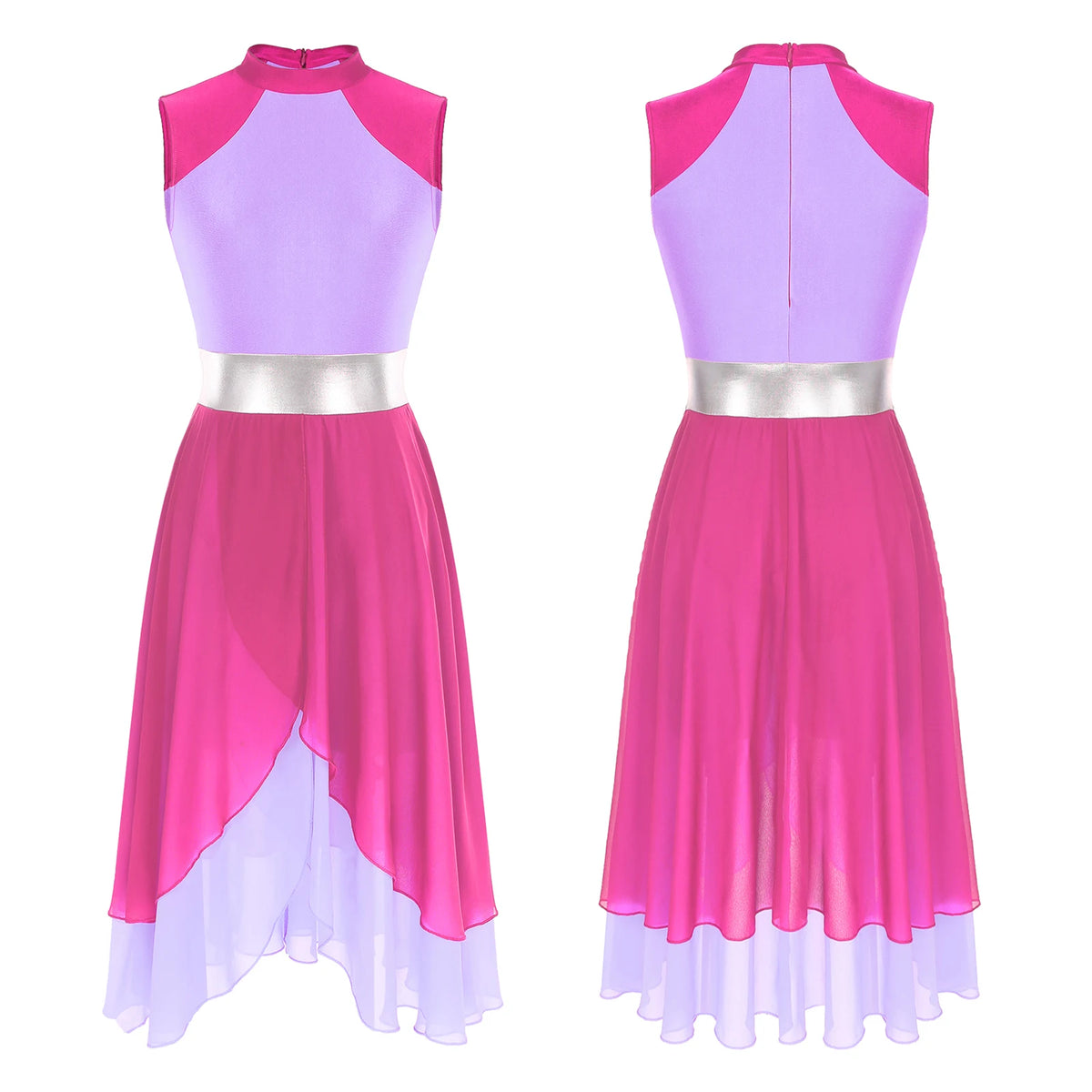 Color Block Lyrical Dance Dress | Mock Neck | Asymmetric Hem