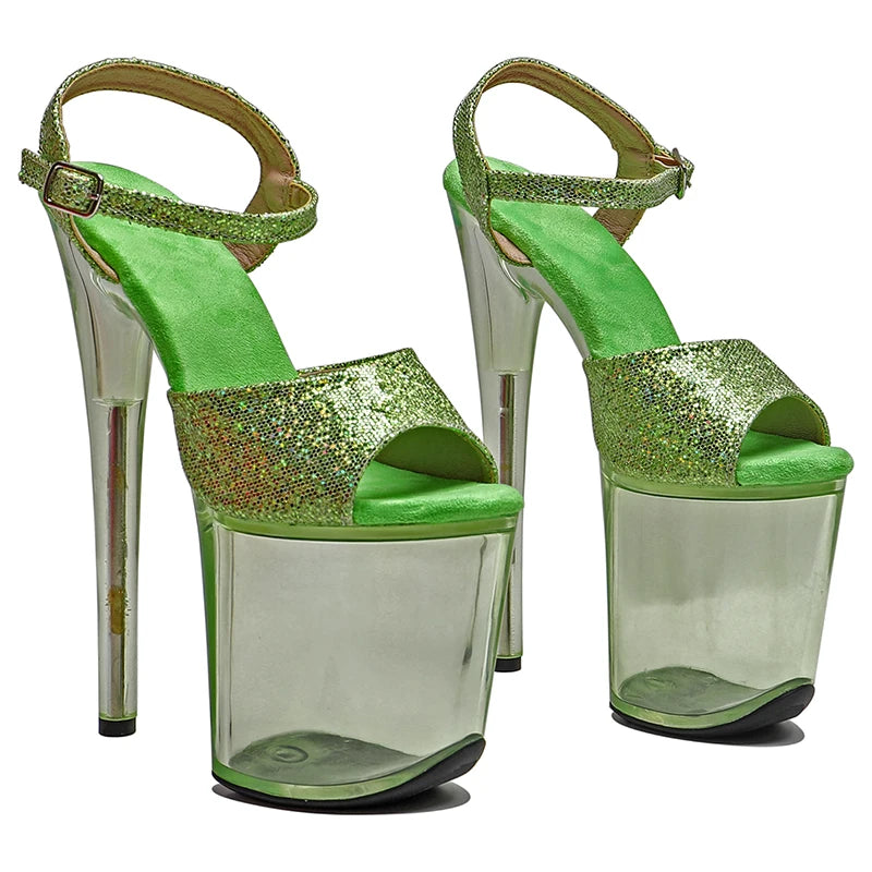 20cm Glitter Platform Sandals - Open Toe Clear Platform Dance Heels