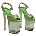 20cm Glitter Platform Sandals - Open Toe Clear Platform Dance Heels