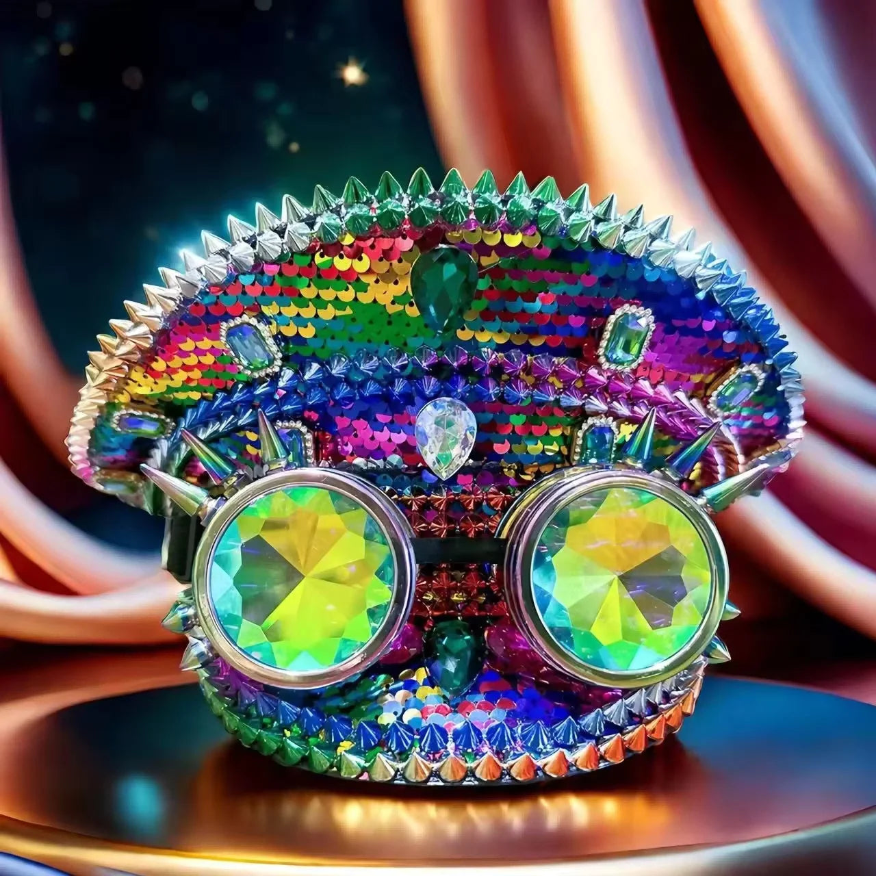 Holographic Disco Captain Hat | Rhinestone Goggles | Size 58/59