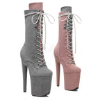 20cm Two-Tone Glitter Ankle Boots - Suede Platform Dance Boots